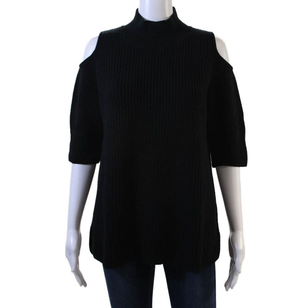 Zoe Jordan Women Pullover Sweater Black Mock Neck 3/4 Sleeve Size M